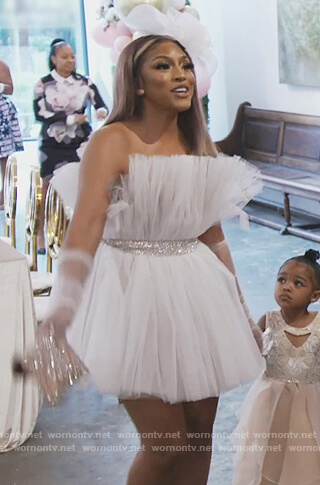 Drew’s white tulle mini dress on The Real Housewives of Atlanta