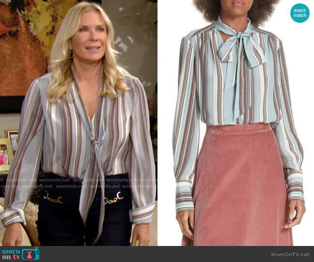 Elizabeth and James Mimi Striped Blouse worn by Brooke Logan (Katherine Kelly Lang) on The Bold and the Beautiful