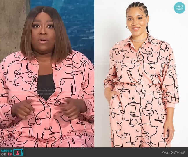 Printed Button Down Top by Eloquii worn by Loni Love on E! News