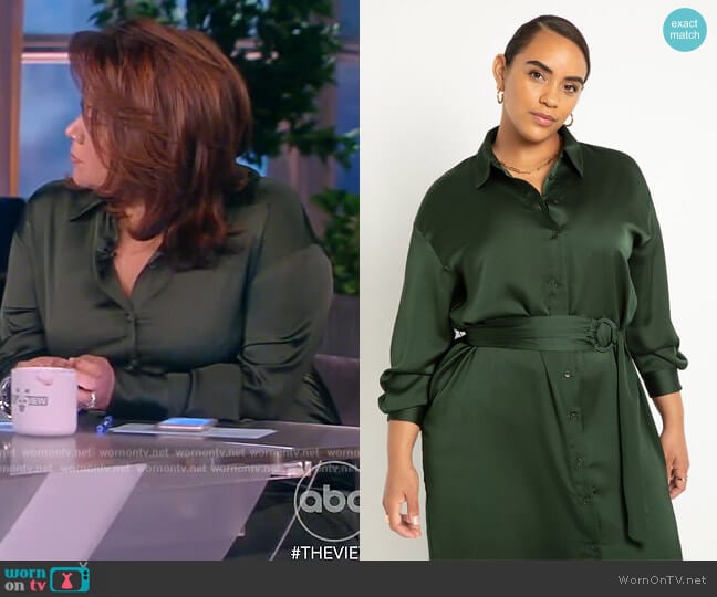 Satin Button Down Maxi Shirtdress by Eloquii worn by Ana Navarro on The View