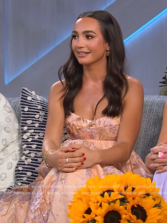 Emily Bear's floral print strapless dress on The Kelly Clarkson Show