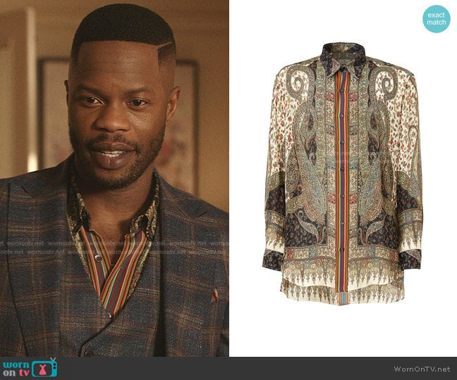 Camicia Long-Sleeve Printed Shirt by Etro worn by Jeff Colby (Sam Adegoke) on Dynasty