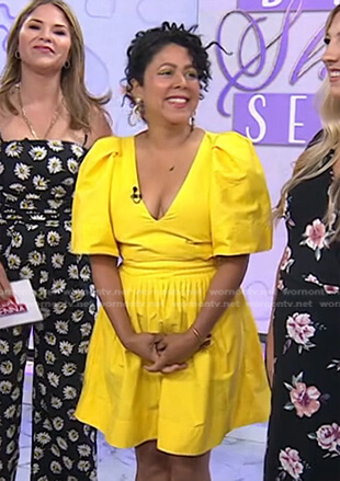 Evette Rios's yellow v-neck mini dress on Today