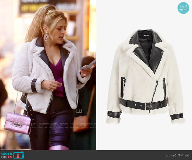 Express Faux Fur & Leather Trim Moto Jacket worn by Summer Dutkowsky (Busy Philipps) on Girls5eva