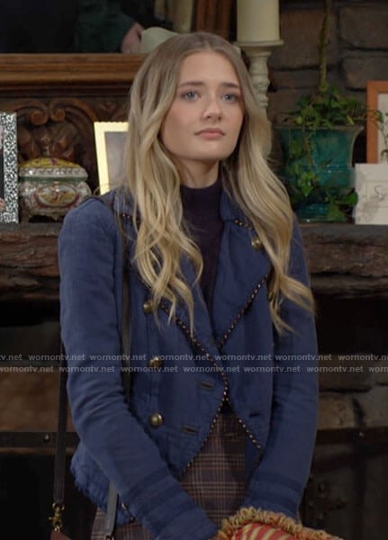 Faith’s blue military style jacket on The Young and the Restless