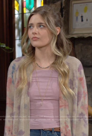 Faith's beige tie dye cardigan on The Young and the Restless