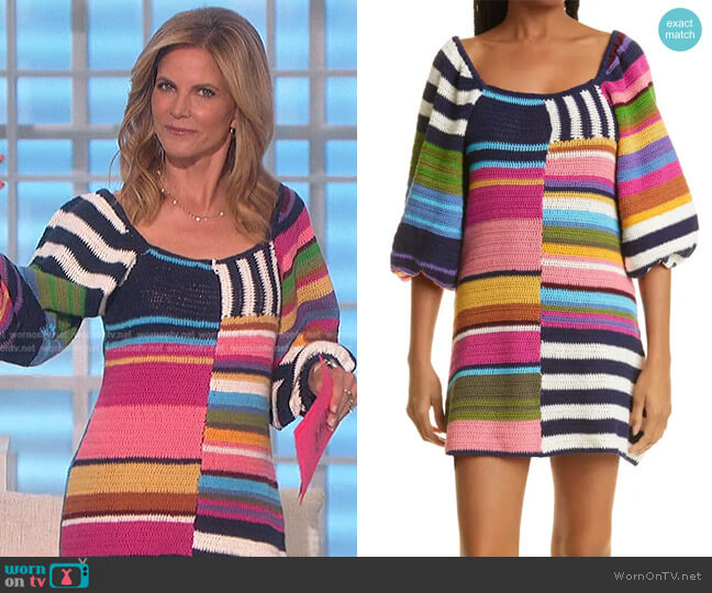 Mixed Stripe Knit Dress by Farm Rio worn by Natalie Morales on The Talk