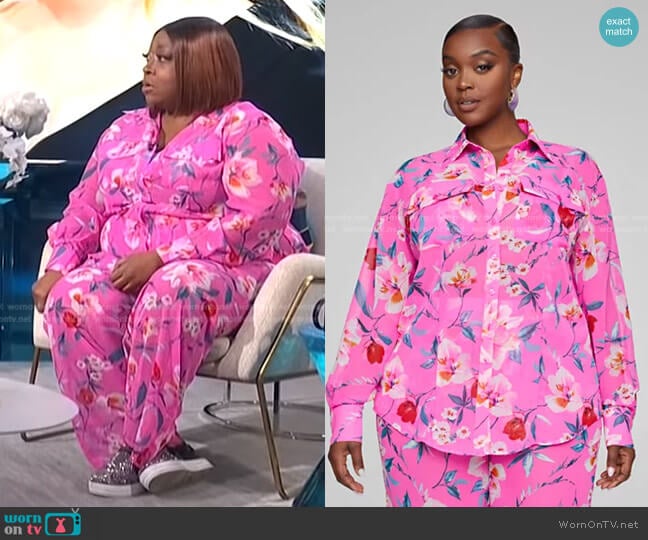 Kristen Floral Print Button Down Shirt by Fashion to Figure worn by Loni Love on E! News