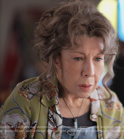 Frankie's green printed shirt on Grace and Frankie