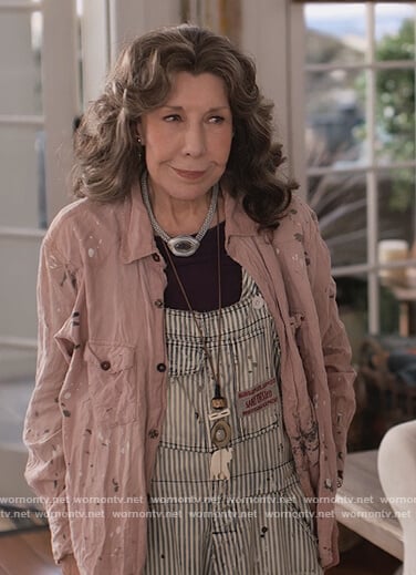 Grace's distressed overalls on Grace and Frankie