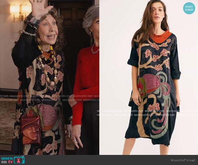 Black Embroidered Dress by Magnolia Pearl worn by Frankie (Lily Tomlin) on Grace and Frankie