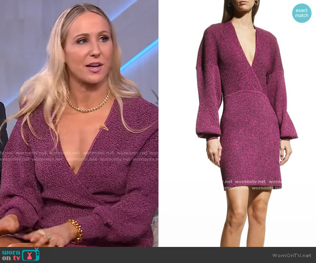 Melange Knit V-Neck Dress by Ganni worn by Nikki Glaser on The Kelly Clarkson Show