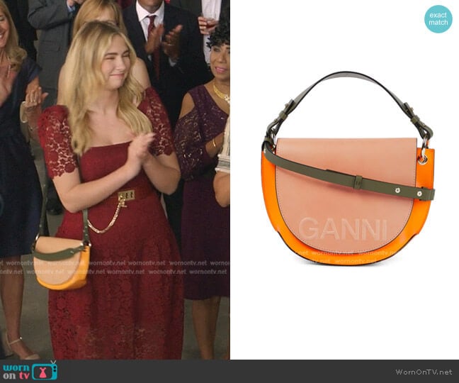 Recycled-Leather Saddle Bag by Ganni worn by Amanda Carrington (Eliza Bennett) on Dynasty