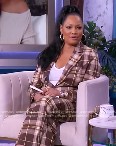 Garcelle's brown plaid blazer and pants on The Real