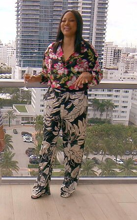 Garcelle’s floral shirt and pants on The Real Housewives of Beverly Hills