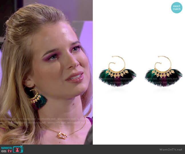 Gas Bijoux Buzios Feather Fan Hoop Earrings worn by Summer Newman (Allison Lanier) on The Young and the Restless