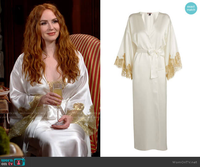 Gilda & Pearl Long Silk and Lace Kimono worn by Mariah Copeland (Camryn Grimes) on The Young and the Restless