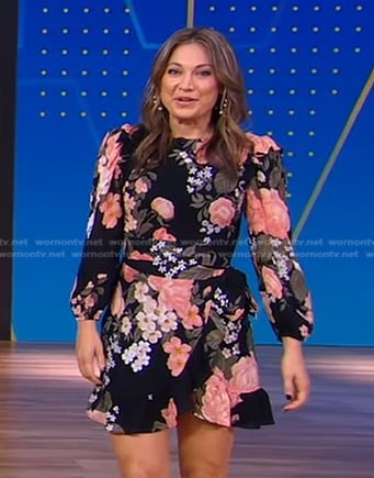 Ginger's black floral print mini dress on Good Morning America