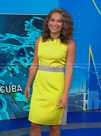 Ginger’s yellow colorblock sleeveless dress on Good Morning America