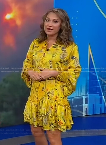 Ginger’s yellow floral long sleeve dress on Good Morning America