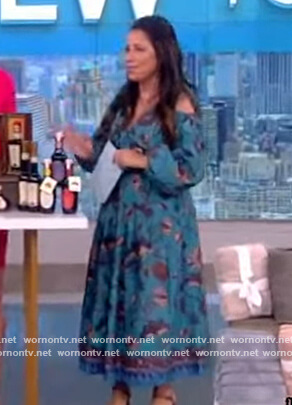 Gretta Monahan's blue printed cold shoulder dress on The View