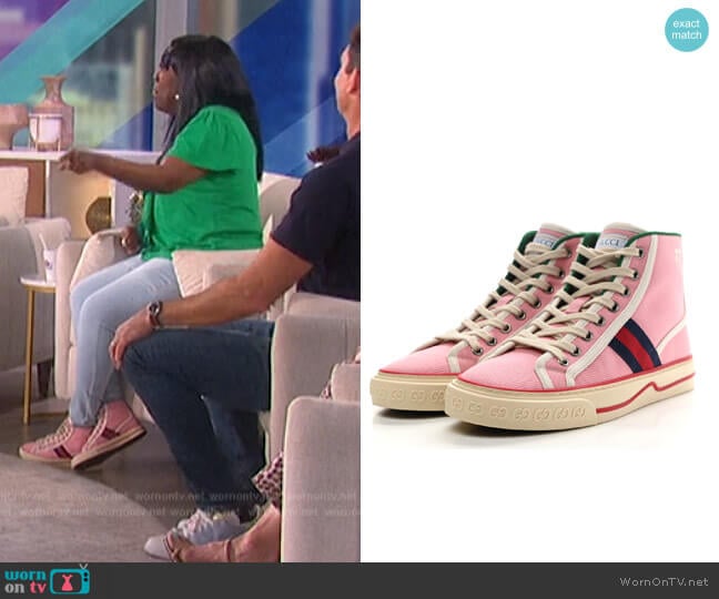 Canvas Web Womens 1977 Tennis High Top Sneakers by Gucci worn by Sheryl Underwood on The Talk