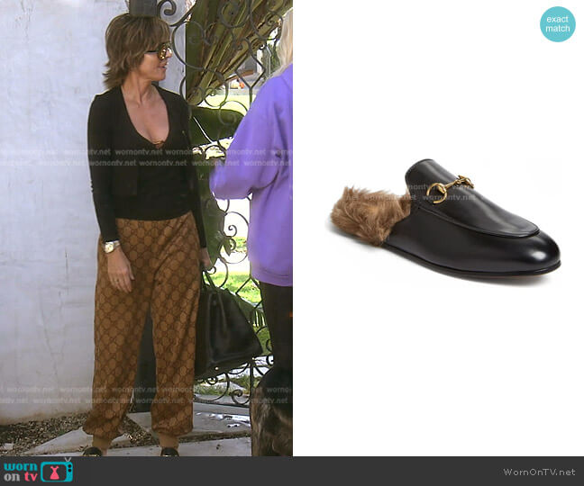 Princetown Genuine Shearling Loafer Mule by Gucci worn by Lisa Rinna  on The Real Housewives of Beverly Hills