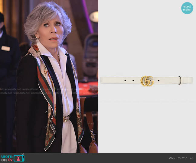 GG Marmont Thin Belt by Gucci worn by Grace (Jane Fonda) on Grace & Frankie