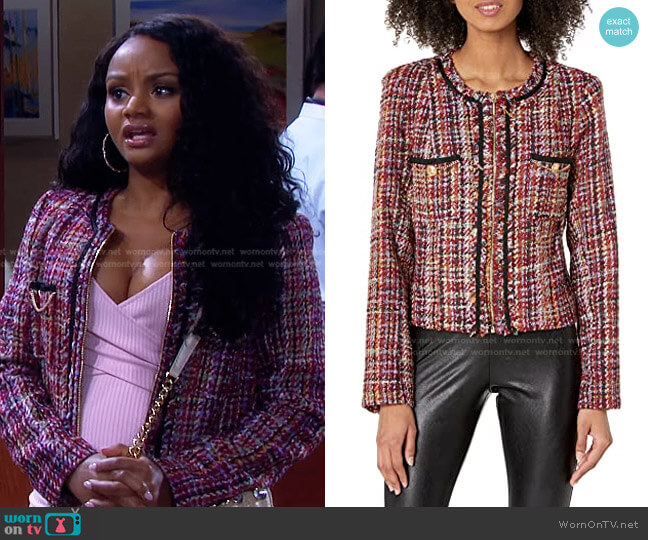 Mikaela Tweed Jacket by Guess worn by Chanel Dupree (Raven Bowens) on Days of our Lives