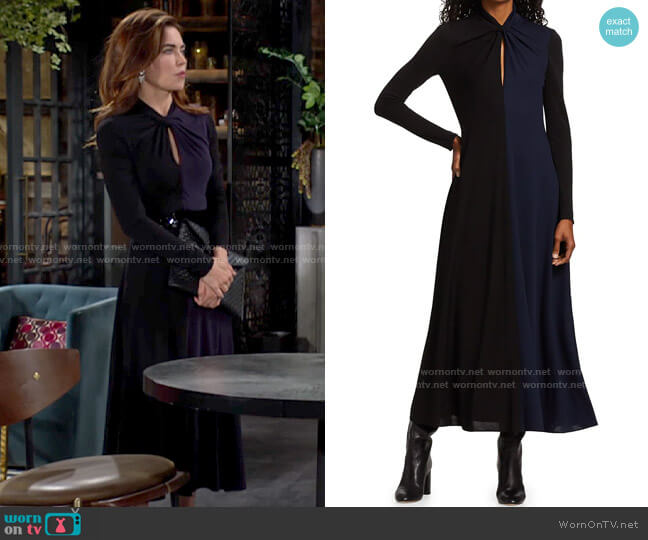 Halston Adelina Split Jersey Midi Dress worn by Victoria Newman (Amelia Heinle) on The Young and the Restless