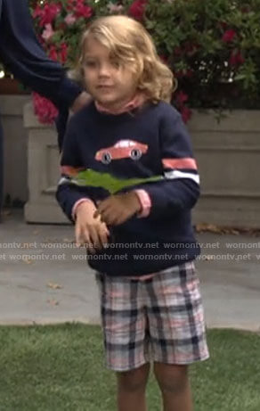 Harrison's car sweater and plaid shorts on The Young and the Restless