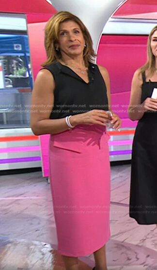 Hoda’s black sleeveless top and pink skirt on Today