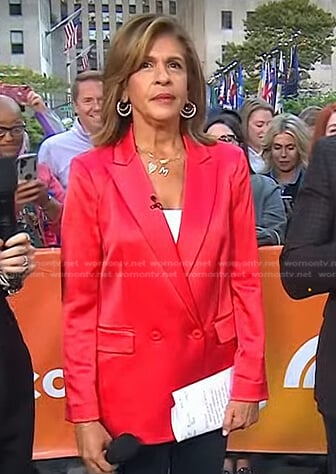 Hoda’s red double breasted satin blazer on Today