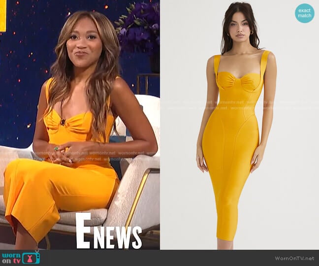 Charlene Tangerine Bandage Midi Dress by House of CB worn by Lauren-Ashley Beck on E! News Post Pop