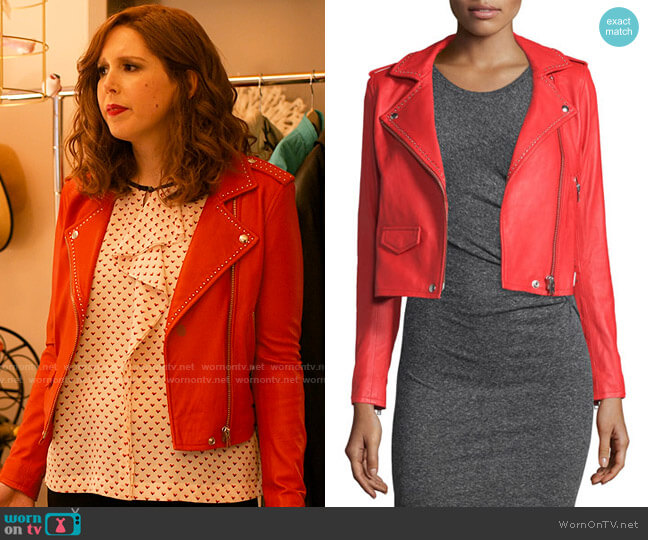 IRO Studded Leather Moto Jacket worn by Joanna Gold (Vanessa Bayer) on I Love That For You