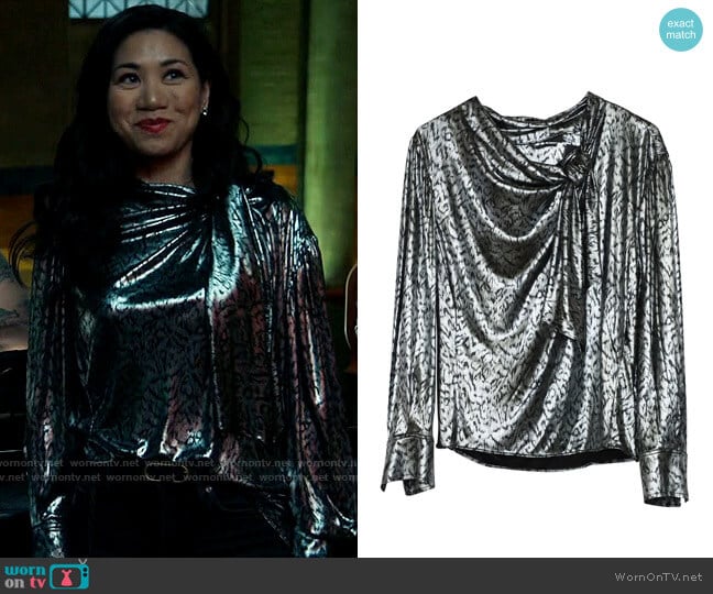 Isabel Marant Lavaliere Blouse worn by Melody Bayani (Liza Lapira) on The Equalizer