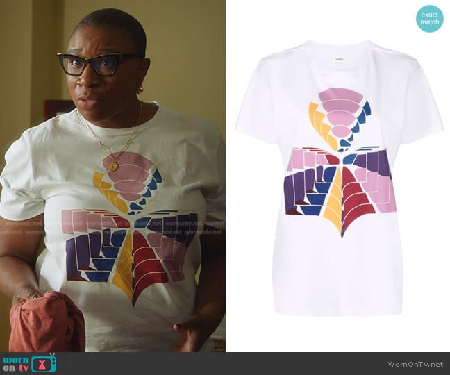 Patterned Short-Sleeved T-Shirt by Isabel Marant Étoile worn by Henrietta Wilson (Aisha Hinds) on 9-1-1