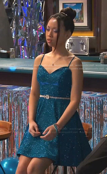Ivy's blue metallic sweetheart mini dress on Ravens Home