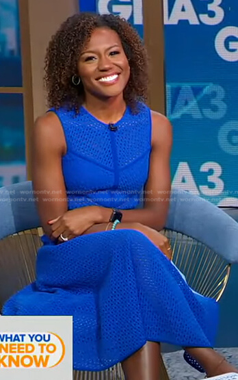 Janai’s blue paneled lace dress on Good Morning America