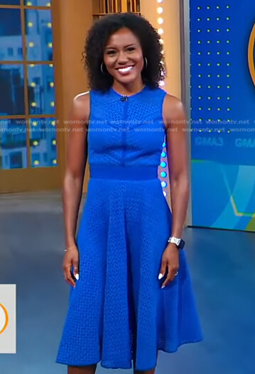 Janai's blue paneled lace dress on Good Morning America