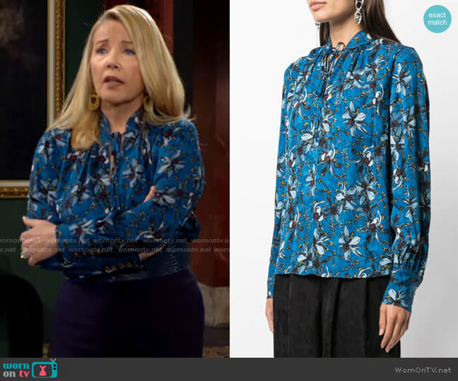 Jason Wu Printed Jacquard Long Sleeve Blouse worn by Nikki Reed Newman (Melody Thomas-Scott) on The Young and the Restless