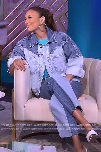 Jeannie’s two-tone denim jacket and jeans on The Real