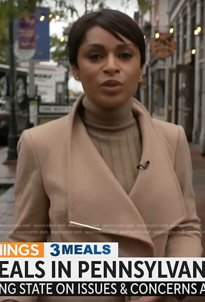 Jericka Duncan's camel coat on CBS Mornings