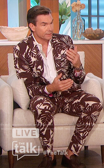 Jerry's brown floral print blazer and pants on The Talk