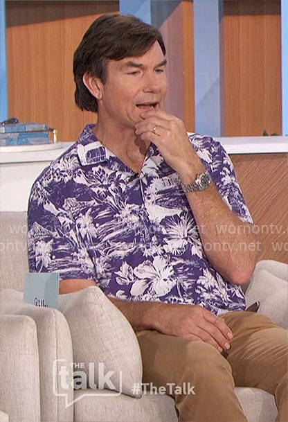 Jerry's purple tropical print shirt on The Talk