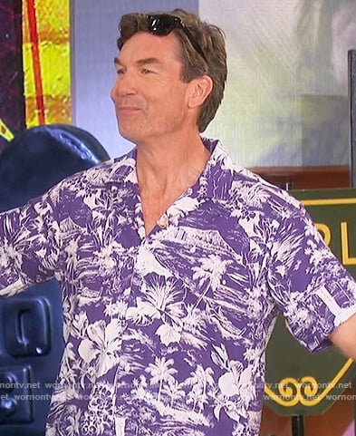 Jerry’s purple tropical print shirt on The Talk