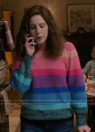 Joanna’s multi colored stripe sweater on I Love That For You