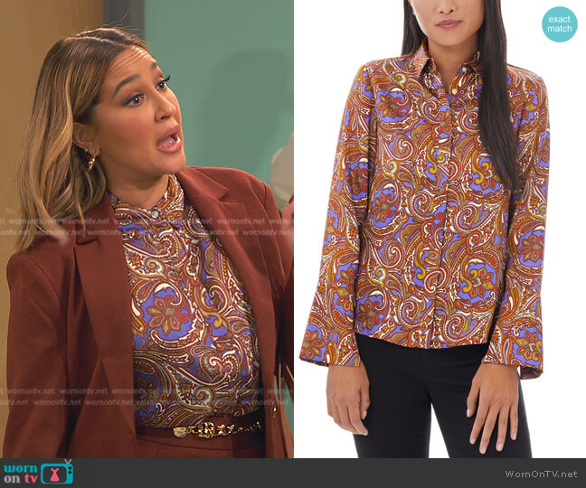 WornOnTV: Alana’s paisley print blouse on Ravens Home | Adrienne Bailon ...