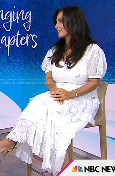 Karen Swensen's white floral tiered midi dress on Today