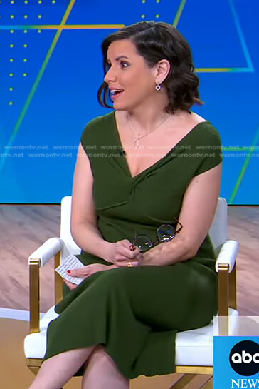 Kate Gibson’s green v-neck knit dress on Good Morning America